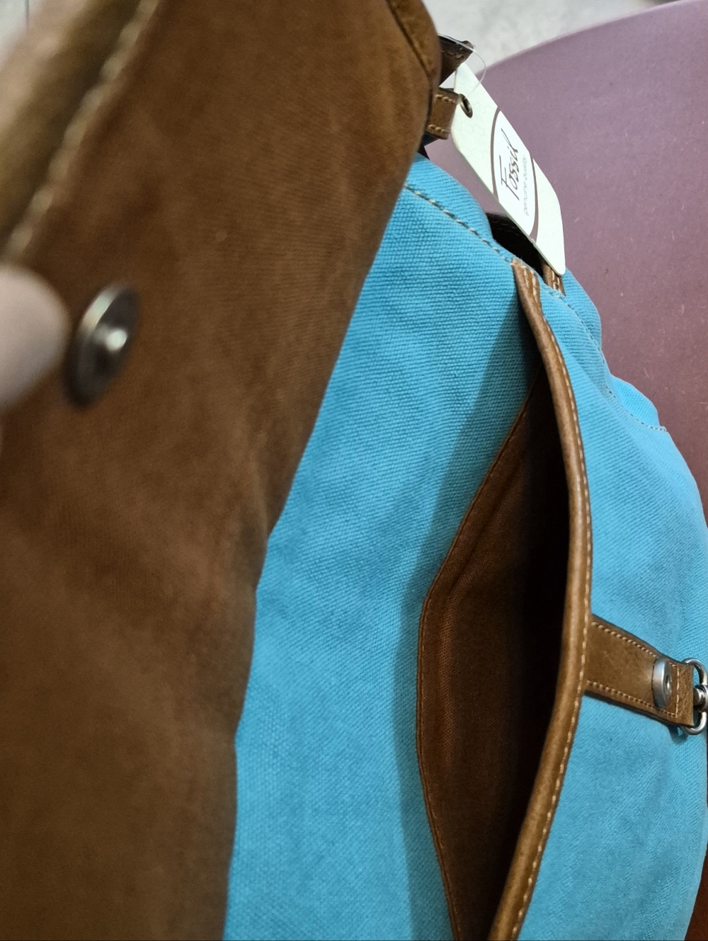 FOSSIL CANVAS AND LEATHER CROSSBODY BAG FROM KEY-PER COLLECTIONS; NWT - Picture 7 of 10